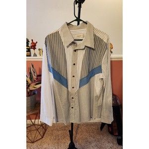 Men's Coach Dress Shirt Blue Stripped - XL - Rare - Western - Coach Button Up